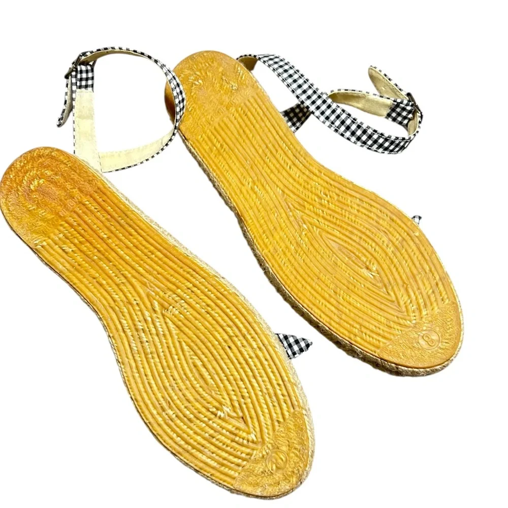 Vintage J. Crew Bow Gingham Espadrille Sandals In White & Black Size 8 NWOB